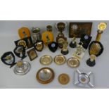 Various UK motor trial trophy's to include a Dragon Trophy Trial 1970 ash tray, 1st in class,