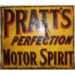An enamel double sided advertising sign, for Pratts Perfection Motor Spirit, 46 x 53 cm.