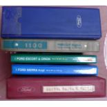 Three official workshop manuals, Ford Escort, 1981 onwards, Ford Consul/Corsair, BMC 1100 and two