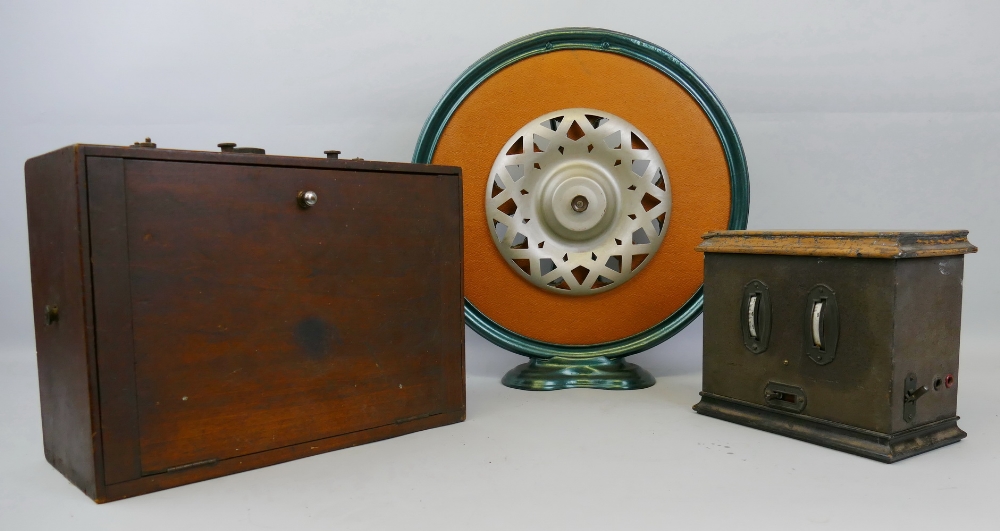 A Gecophone Victor 3 radio receiver, together with a wooden cased probably audio amplifier and the