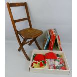 A child's or dolls folding wooden chair, a quantity of Bayko building set accessories and twelve