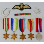 A WWII group of five medals, comprising 1939-45 medal, Africa Star, Atlantic Star, Italy Star and