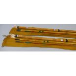 Fishing - two 12ft 3 piece "Popular" cane float rods by Lee of Redditch, c1960's ex tackle shop