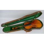 A German violin for restoration, with 36cm two-piece maple back and pine belly, 59.5cm overall, in