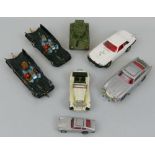 Corgi - six unboxed and playworn models including two Batmobiles, 007 Aston Martin DB5, Saints