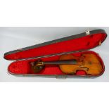 A German violin for restoration, possibly Hopf, with 35.5cm two-piece maple back and pine belly,