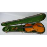 A German violin for restoration, with 36cm two-piece maple back and pine belly, 59cm overall, in