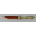 A dagger, the 15cm steel double edged blade stamped Robert Lingard Sheffield and inscribed "Never