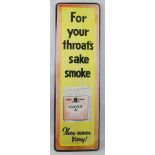 An enamel sign - of oblong form declaring "For Your Throat's Sake Smoke Craven A - They Never Vary",