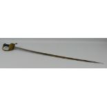 A copy of a 19th century American Naval sword, with 90cm fullered steel blade, cast brass hilt and