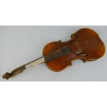 A German Hopf violin for restoration, with 36cm two-piece maple back and pine belly, 59cm overall