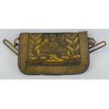 A Victorian Royal Artillery cross belt pouch, with embroidered gilt bullion decoration, 17cm wide