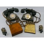 Two black bakelite turn dial telephones, both marked "Demonstration Set", one stamped No.6AF the