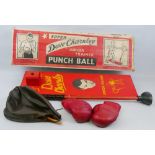 Super Dave Charnley Junior Trainer Punch Ball, boxed with pair of gloves, wooden base, 73.5cm long