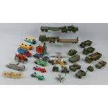 Dinky - quantity of playworn and unboxed models including military vehicles, two caravans, Dodge