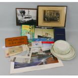 Wilson Line Hull memorabilia, including eight graduated ceramic plates, framed 1929 photograph of