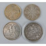 Victoria (1853 - 1901), two silver crowns 1896, both G and two double florins 1887, F and 1890 VF (