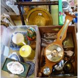 Plateware, brass and copper ware and cutlery, with barometer and brass folding table