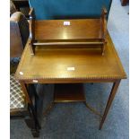 Edwardian satinwood banded and inlaid mahogany square two-tier occasional table, with tapering