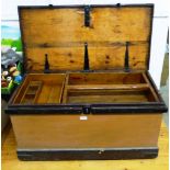 A pine carpenter's tool chest, with fitted trays