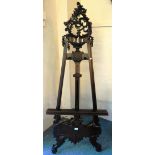 Reproduction carved and pierced hardwood adjustable easel stand, 180cm high