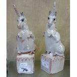 A pair of Stanislas Reychan pottery unicorns, circa 1985, 23cm high