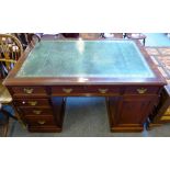 An early 20th century mahogany partners double pedestal desk, with inset top, 138cm x 91cm