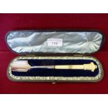 Victorian electroplated and ivory stilton scoop, with a carved handle, case