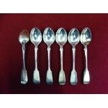 A Victorian silver set of six fiddle pattern egg spoons, London 1877, weight 3.5oz