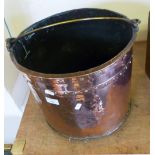 An Victorian copper and brass coal bucket, initialled L.D.T and dated 1870, 35cm diameter