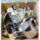 A quantity of electroplated wares, to include a three-piece cruet