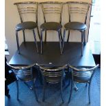 Modern tubular chrome framed dining suite, comprising oblong refectory style table with simulated