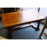 Large and heavy oak slab top refectory style farmhouse dining table, 200cm x 121cm