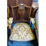 Gold draylon upholstered Edwardian carved and pierced splat back salon armchair