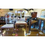 Walnut framed triple swing toilet mirror and two Edwardian graduated inlaid mahogany salon chairs (