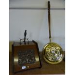 An Edwardian mahogany coal box with shovel, together with a Victorian brass bed warming pan with