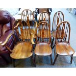 A set of six (4+2) reproduction fruitwood and elm Windsor style kitchen chairs