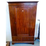 An early 20th century inlaid mahogany panel door wardrobe on drawer base, 115cm wide