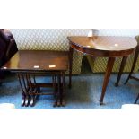 A Reproduction nest of three graduated occasional tables and a similar half round hall table (2).