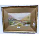 R. Holland, 'Deepdale, Ullswater', cattle on a bridge, signed and dated '16, watercolour, 19cm x