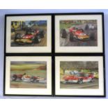 A set of four Gold Leaf Team Lotus motor racing prints, after Michael Turner, 21 x 29 cm (4).