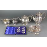 A silver plated 4 piece tea set and minor plated items