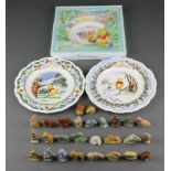 A collection of Wade Whimsies and 3 collectors wall plates