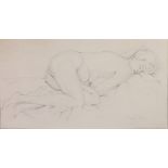 Daphne Paul, pencil drawing, sketch of a sleeping naked lady, signed, 9 1/2" x 17"