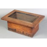 A Chinese rectangular hardwood planter/jardiniere, the base fitted 3 long drawers with iron drop