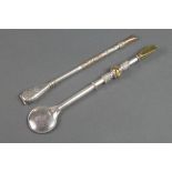 Two 20th Century white metal and gilt mounted Mate spoons