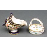 A Royal Crown Derby Japan pattern scuttle 3 1/4", a Mintons miniature basket 2"