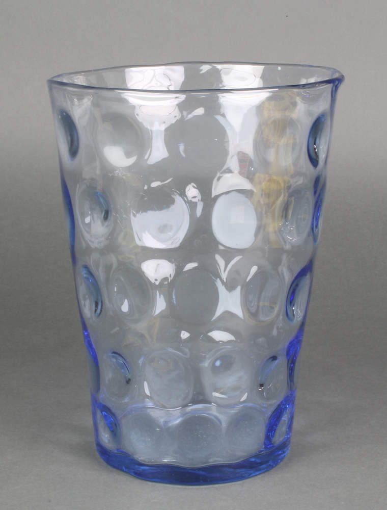 A "Whitefriars" blue studio glass dimpled tapered vase 9 1/2"