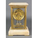 A 19th Century French striking 4 glass clock, the gilt dial with Arabic numerals and twin