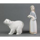 A Lladro figure of a standing polar bear A14M 4" and a ditto of a girl with piglets 6 1/2"